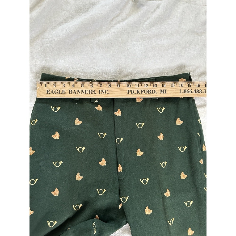 Womens Vintage Handmade Wool? Pants Green Embroidered Fox Crop Size M - Picture 3 of 7